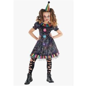 Morph Girls Creepy Rainbow Clown Halloween Costume Dress Size XL